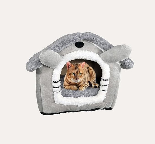 Cat Bed - House (Grey & White)